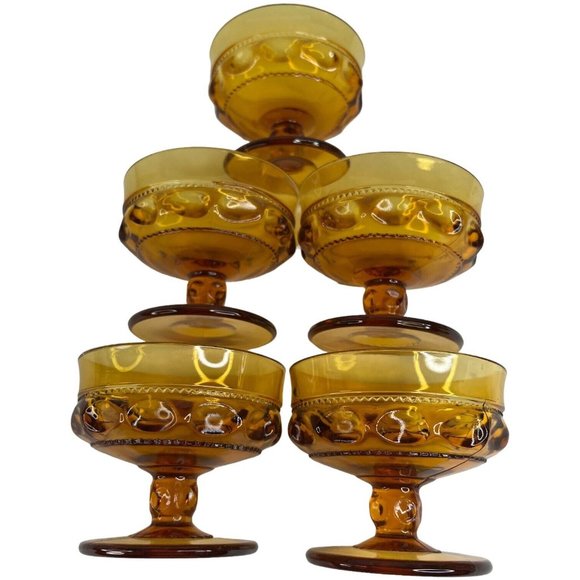 5 Indiana Carnival Glass Compote Kings Crown Thumbprint Sherbet Marigold Amber - Picture 9 of 10